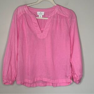 Halston Pink linen popover‎ blouse top Size Small Breathable Airy Lightweight